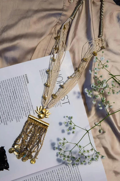 Lotus Motif Multi-Strand Tassel Necklace 