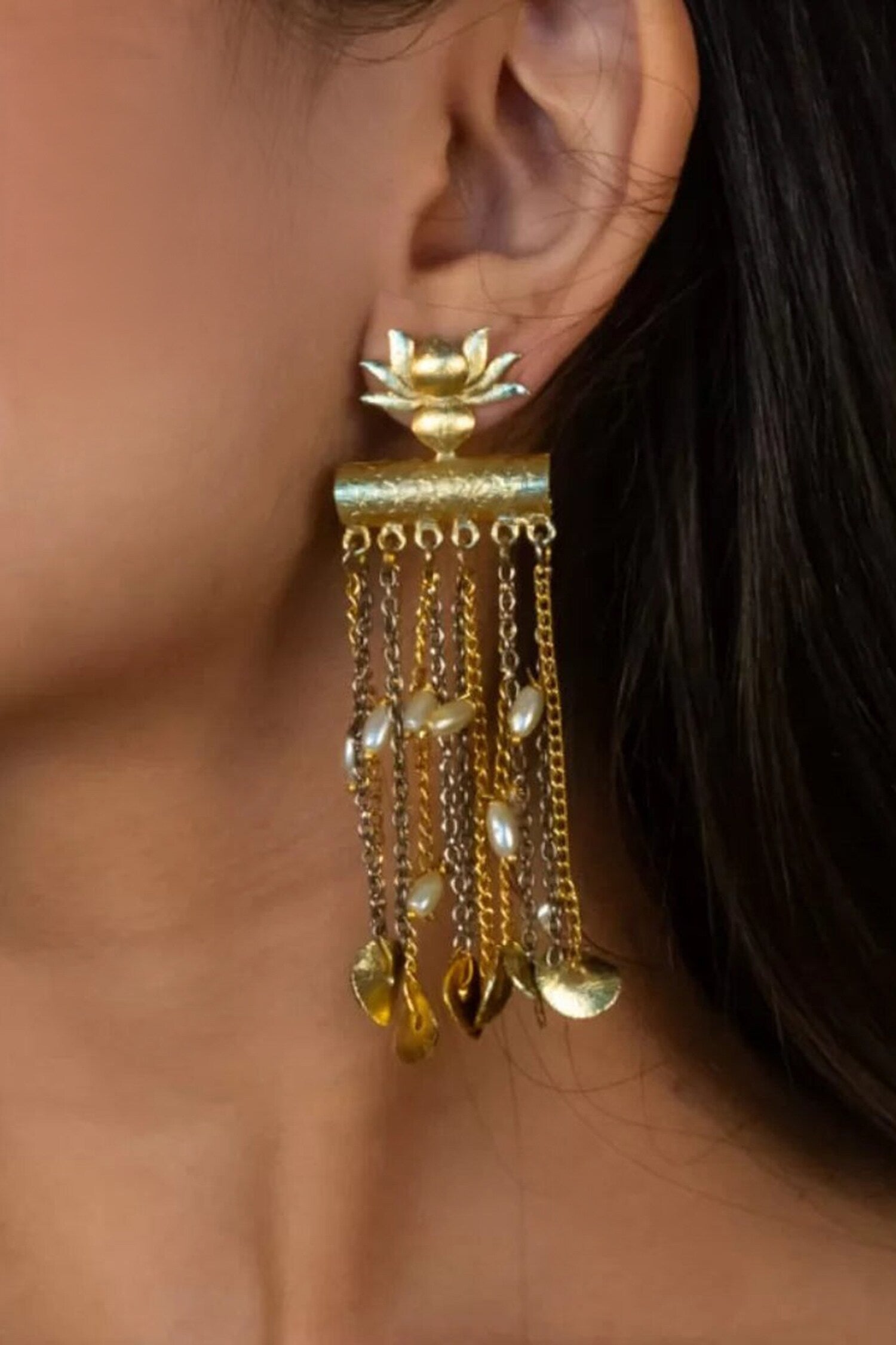 Lotus Chain Drop Earrings 