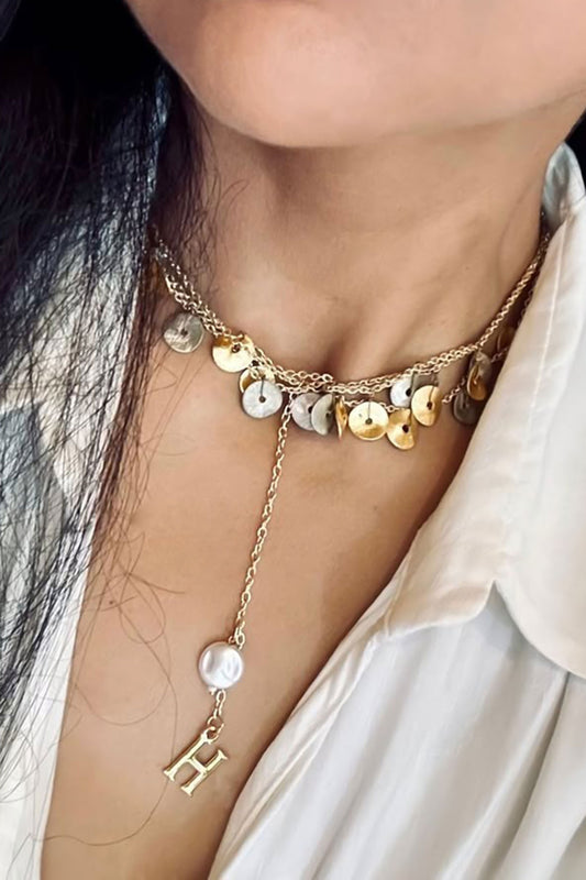 Coin & Pearl Initial Charm Layered Necklace 