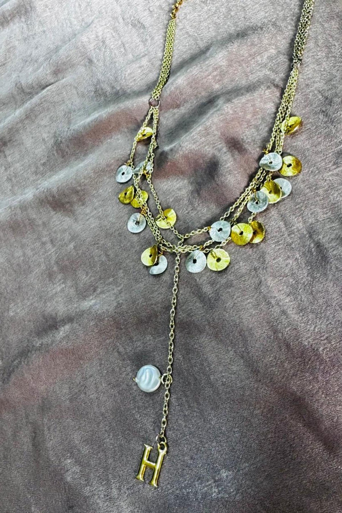 Coin & Pearl Initial Charm Layered Necklace 