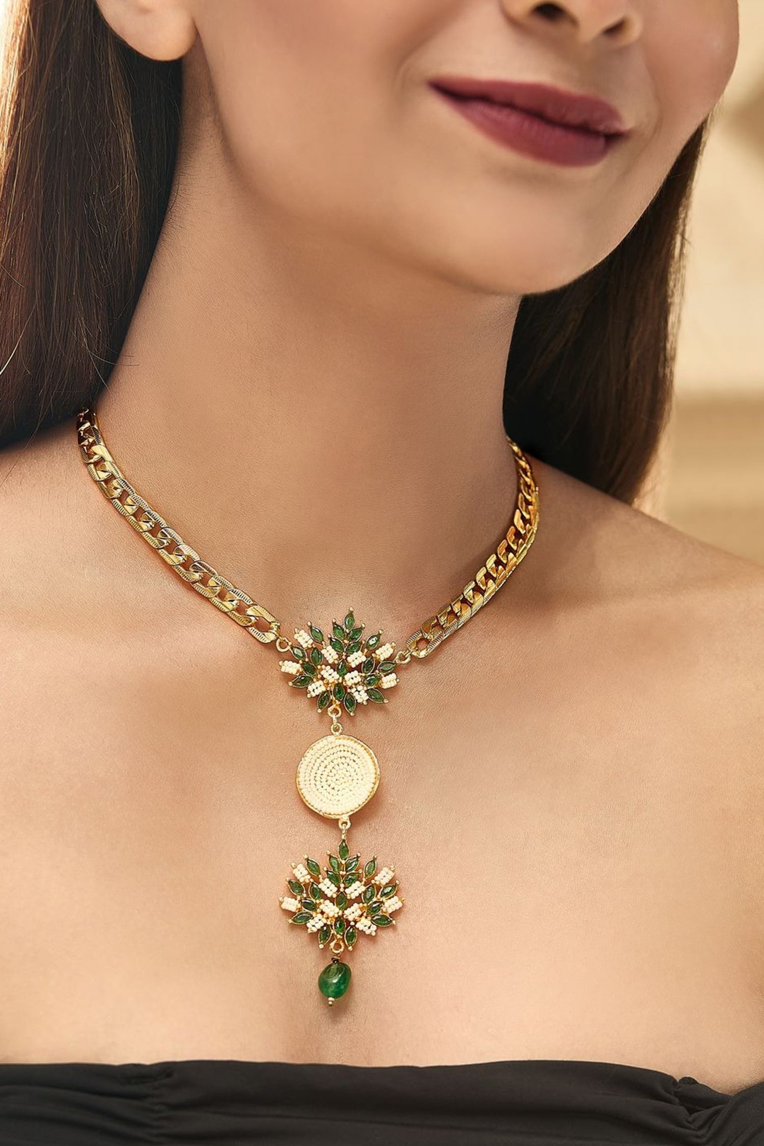 Emerald Leaf Vatii Emerald Leaf & Vati Drop Necklace 