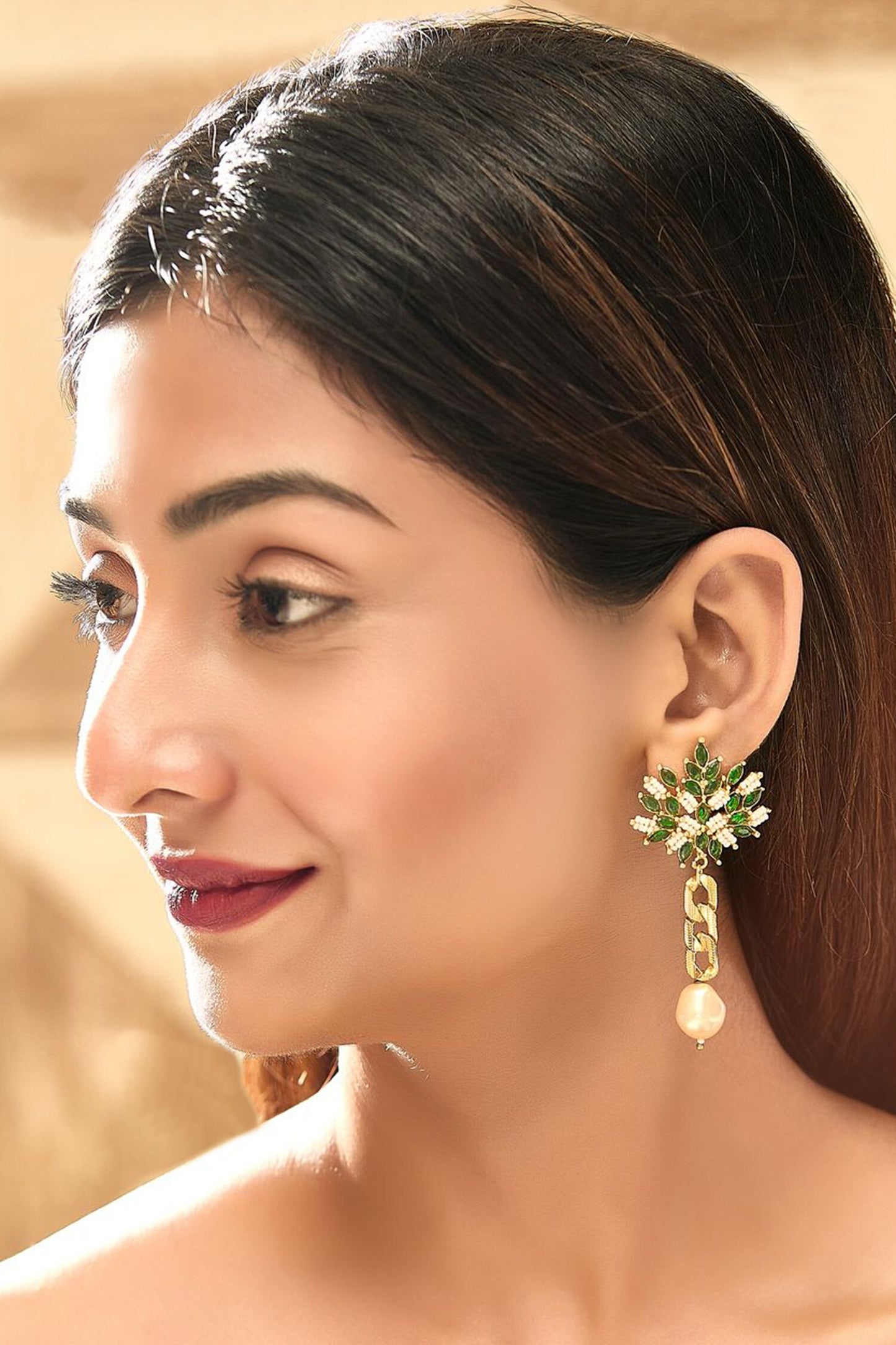 Emerald Leaf Drop Earrings 