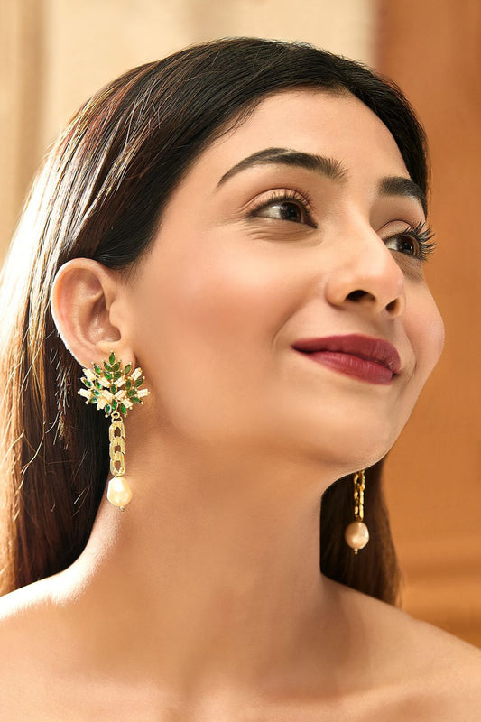 Emerald Leaf Drop Earrings 