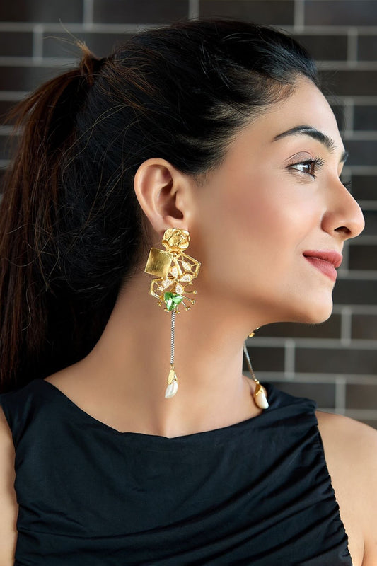 AK Collage Geometric Floral Drop Earrings 
