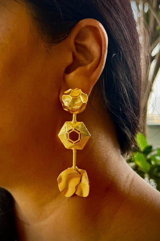 Hive Bloom Gold Plated Drop Earrings 