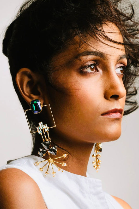 Sunray Stone & Pearl Embellished Earrings 