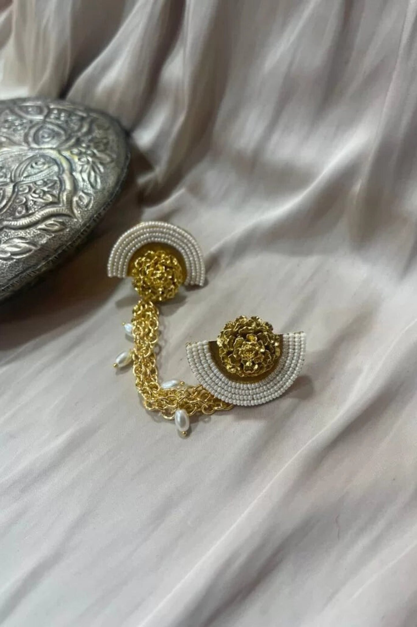 Marigold Gold Plated Pearl Chain Ring 