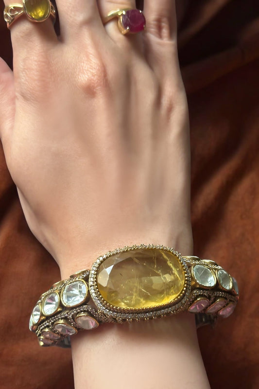 Soleil Regal Citrine Stone Embellished Clasp Bangle 