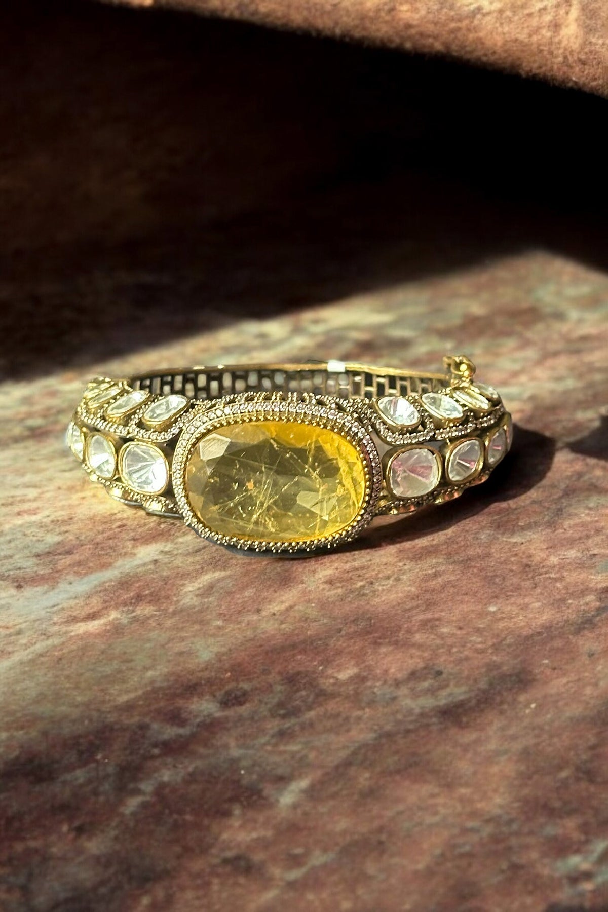 Soleil Regal Citrine Stone Embellished Clasp Bangle 