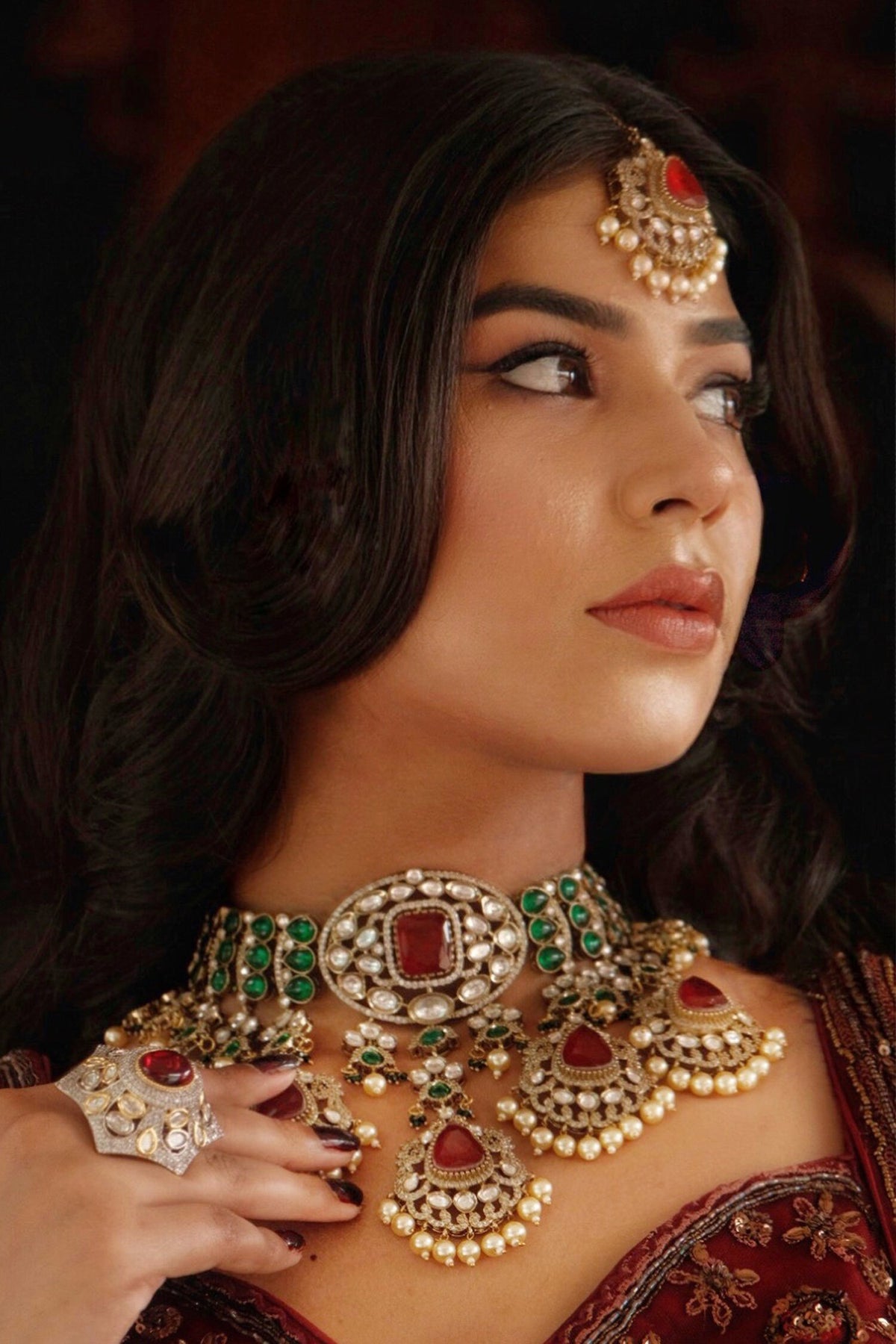 Crimson Rouge Embellished Necklace Set 