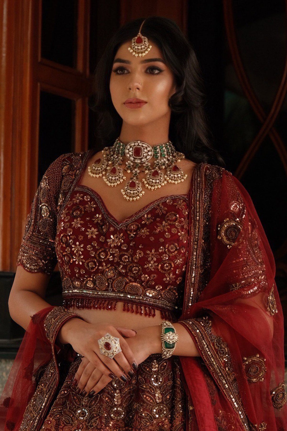 Crimson Rouge Embellished Necklace Set 