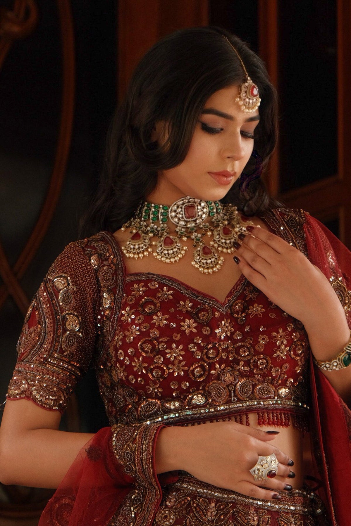 Crimson Rouge Embellished Necklace Set 