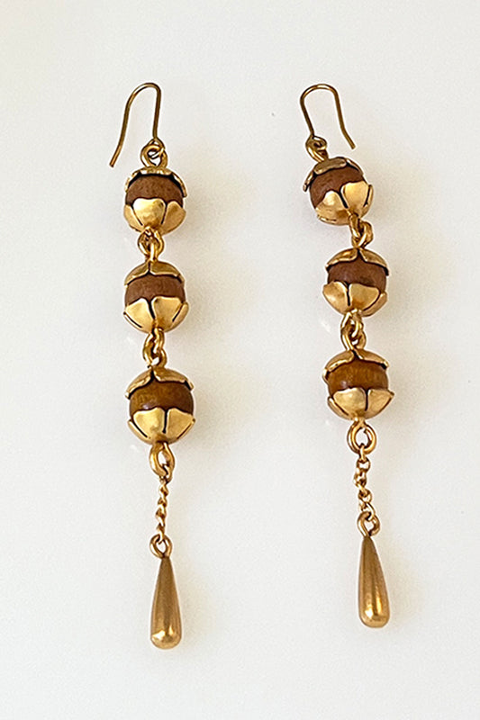 Aurea Floral Wooden Bead Drop Earrings 