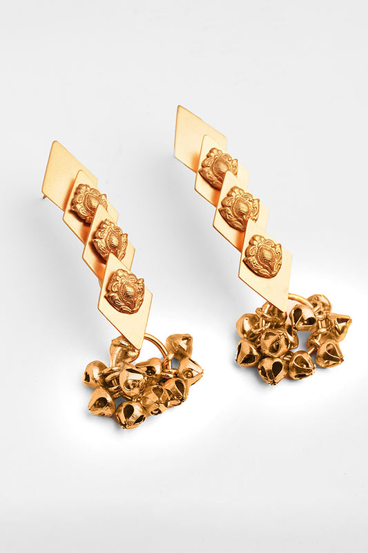 Kite Shape & Ghungroo Drop Earrings 
