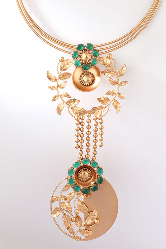 Serrate & Green Crystal Drop Pendant Choker 