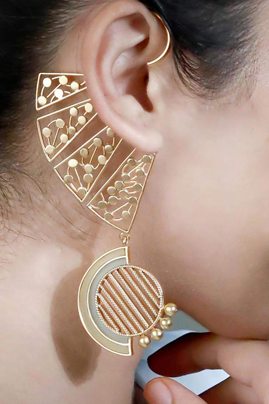 Twist Lined Circle & Acrylic Arcs Dotted Ear Cuffs 