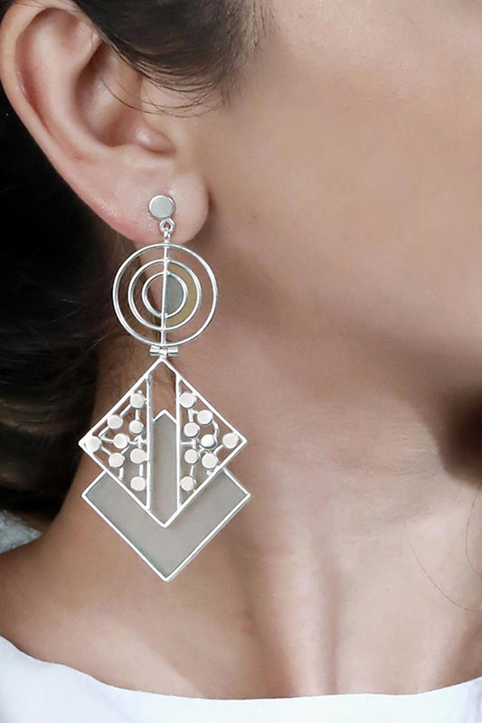 Split Dotted  & Acrylic Rhombus Drop Earrings 