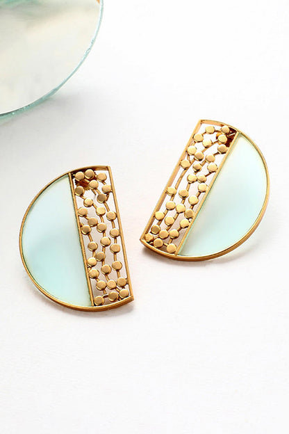 Dotted Block & Semi Circular Acrylic Stud Earrings 