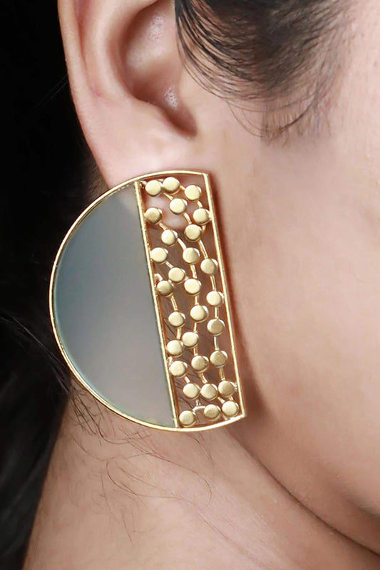 Dotted Block & Semi Circular Acrylic Stud Earrings 