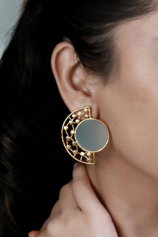 Circular Acrylic & Dotted Arc Stud Earrings 