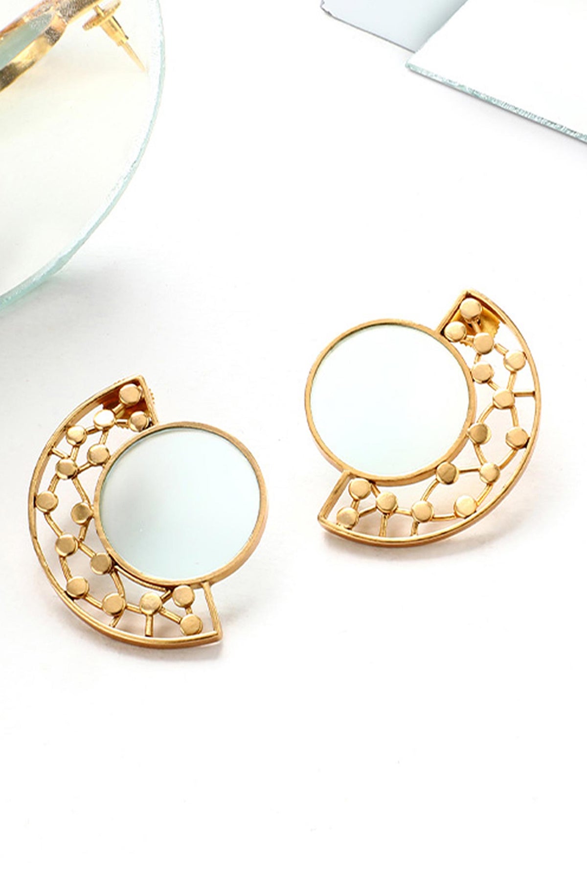 Circular Acrylic & Dotted Arc Stud Earrings 