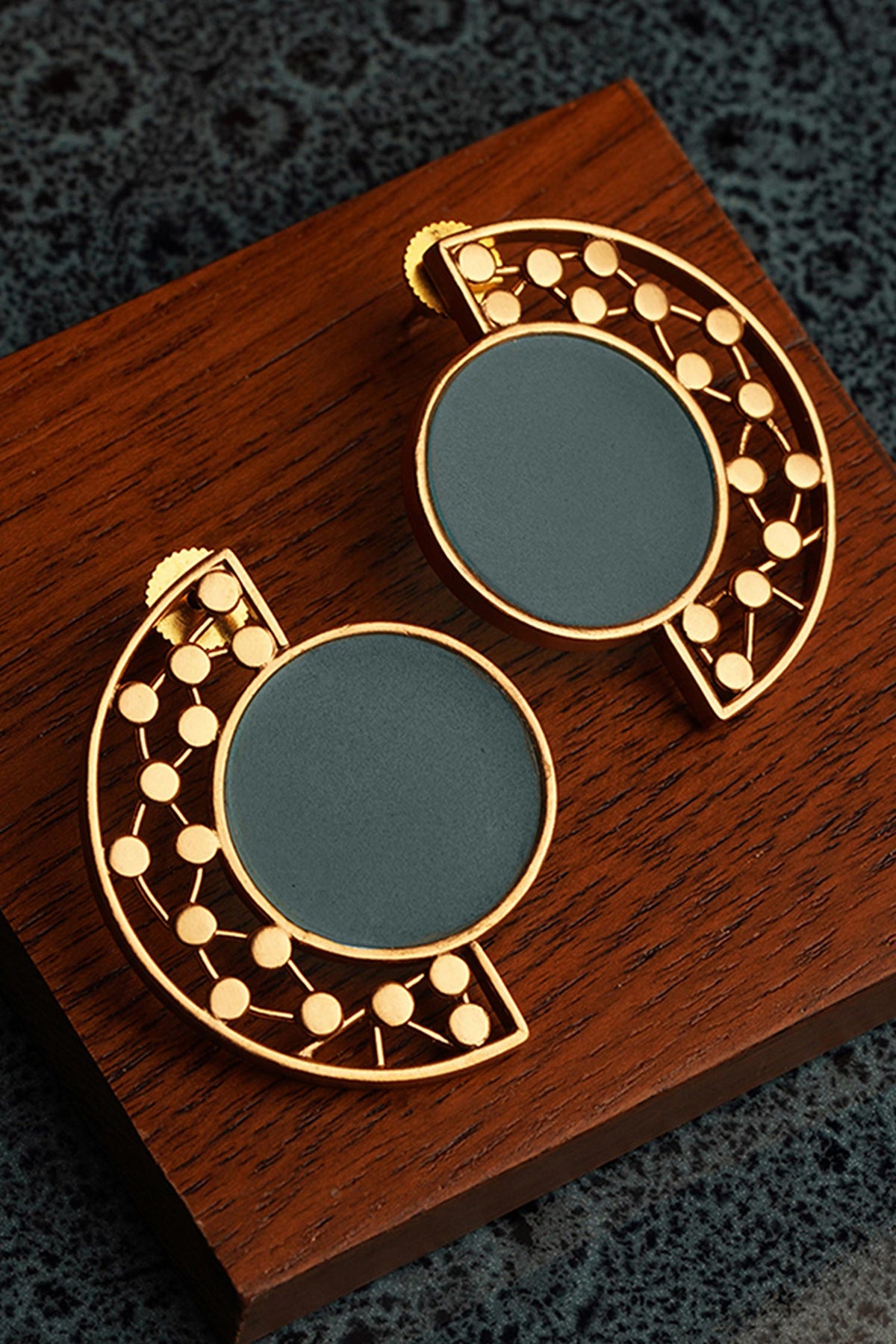 Circular Acrylic & Dotted Arc Stud Earrings 