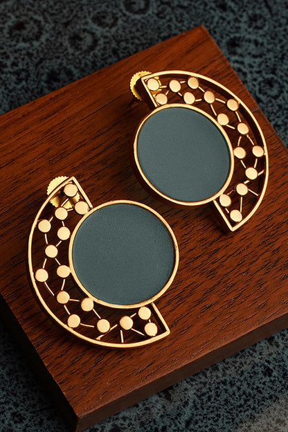 Circular Acrylic & Dotted Arc Stud Earrings 