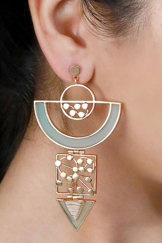 Semi Circular Acrylic Arc & Dotted Coil Drop Earrings 