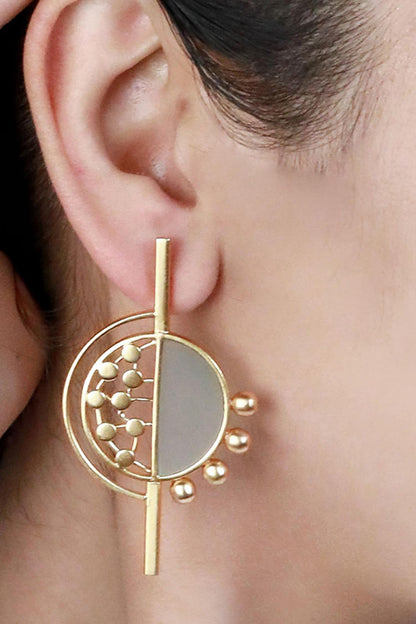 Split Circular Cyan Acrylic & Dotted Earrings 