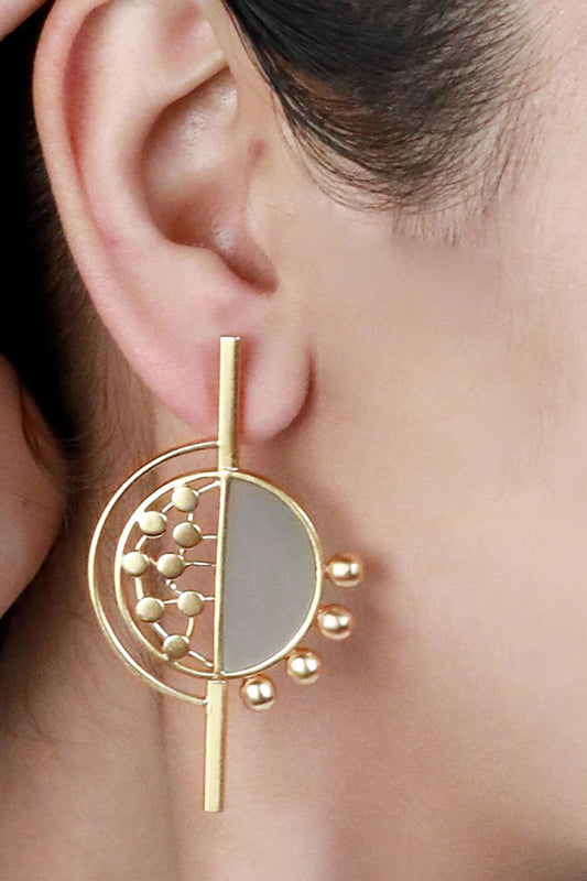 Split Circular Cyan Acrylic & Dotted Earrings 