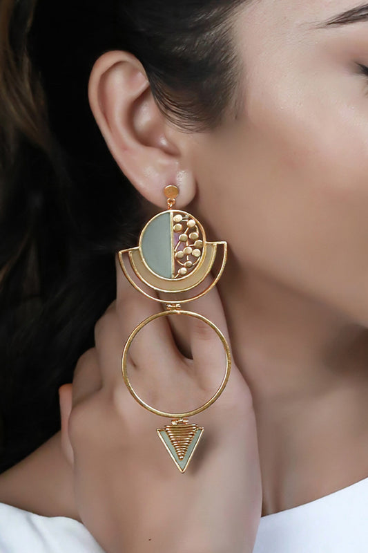 Circular Drop Acrylic Arcs & Coiled Triangles Earrings 