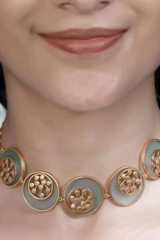 Inlaid Dotted Circles Acrylic Tangent Choker 