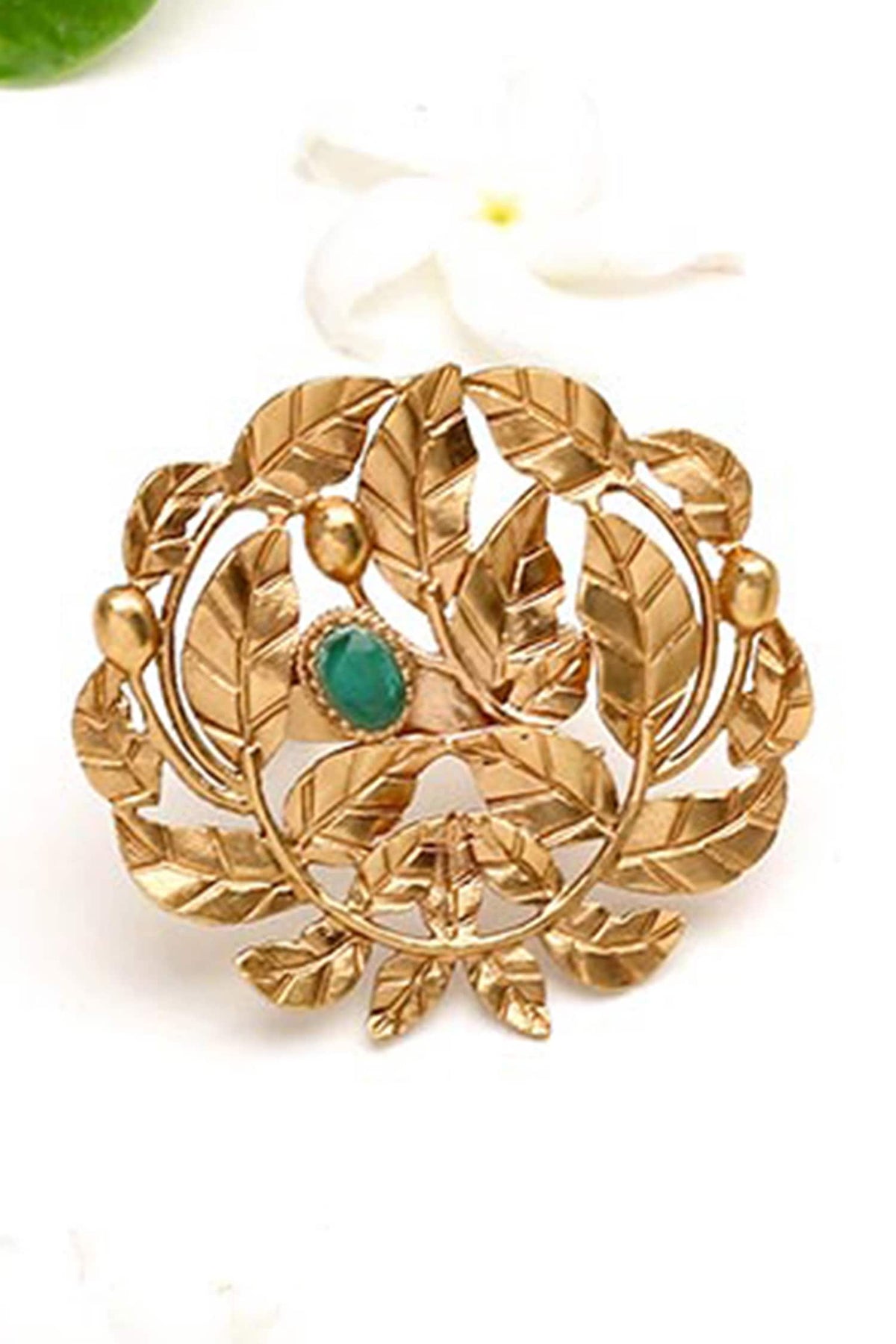 Green Crystal Rose Vine Ring 