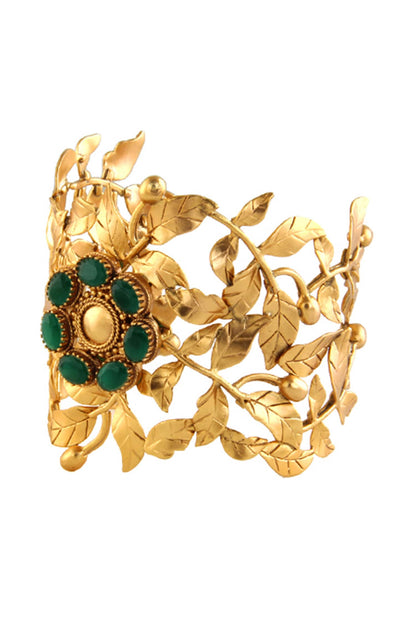 Green Crystals Broad Rose Vine Cuff 