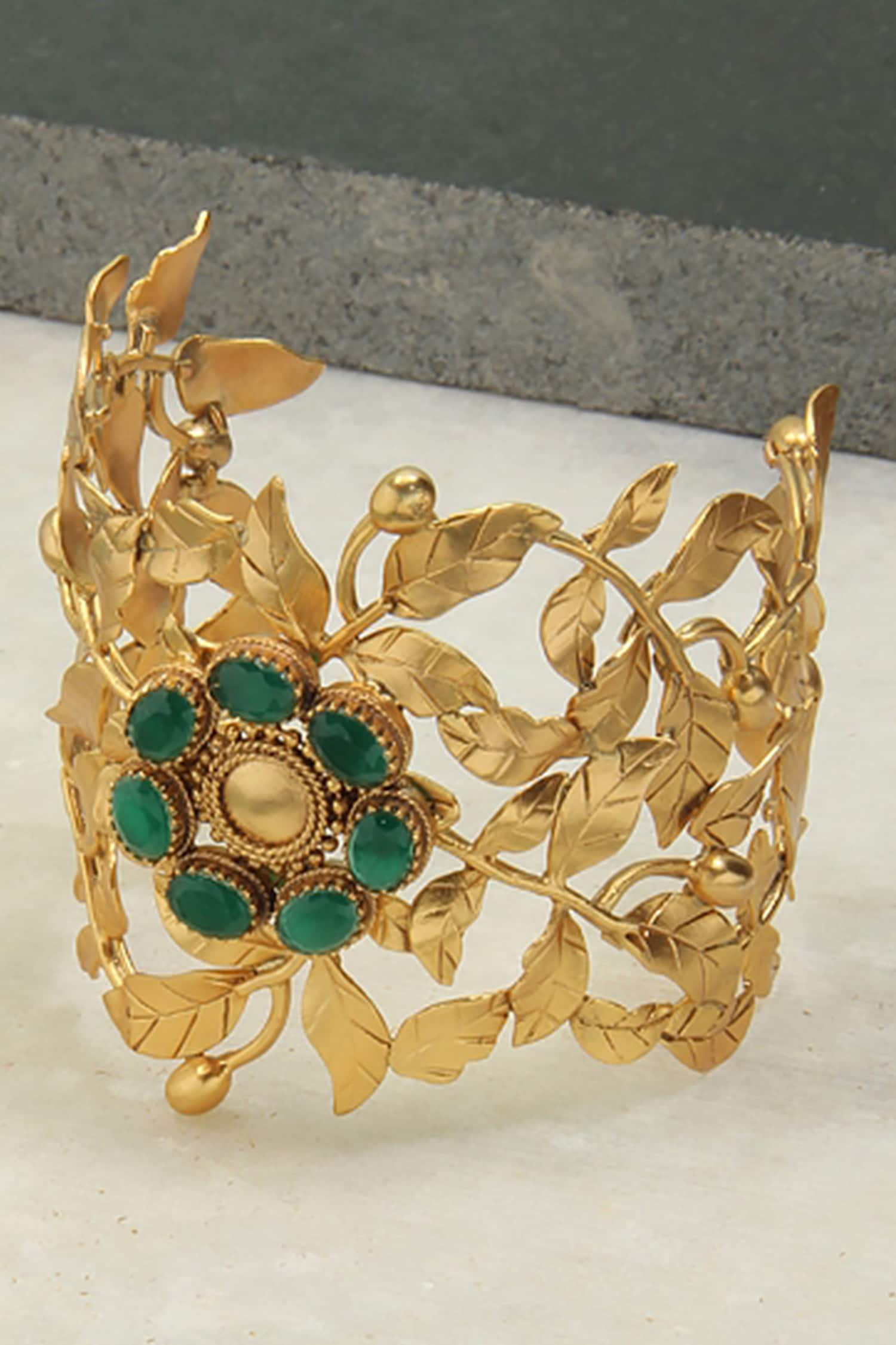 Green Crystals Broad Rose Vine Cuff 