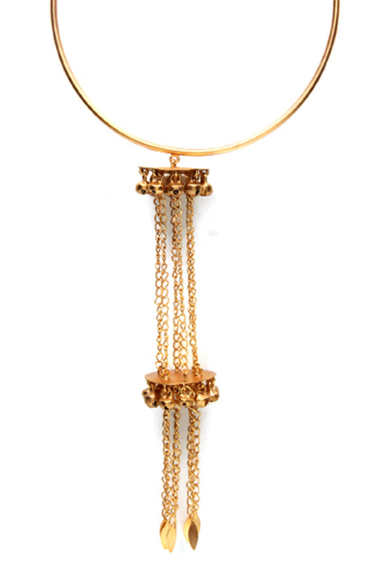 Chain & Disc Ghungroo Hanging Wire Hassle Necklace 