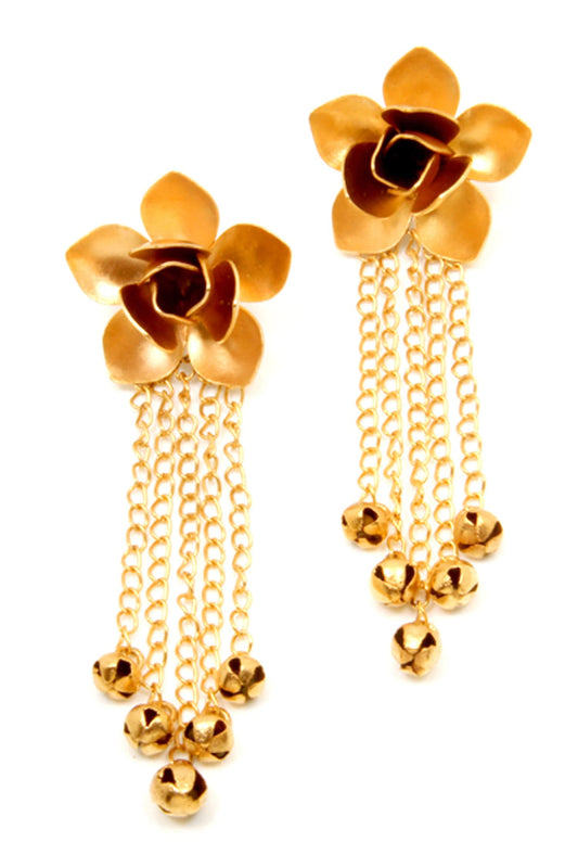 Magnolia Chain & Ghungroo Hanging Flower Earrings 