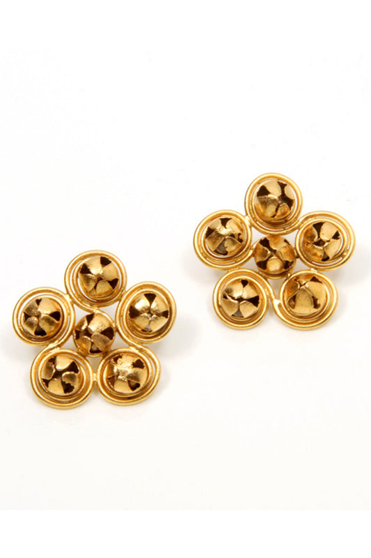 Gold Plated Wire & Ghungroo Flower Earrings 