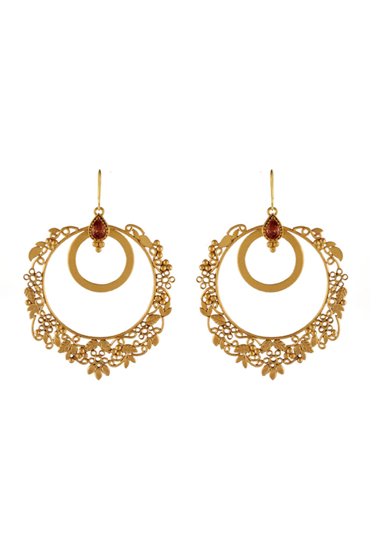 Round Gold Drop Crystals Bali Earrings 