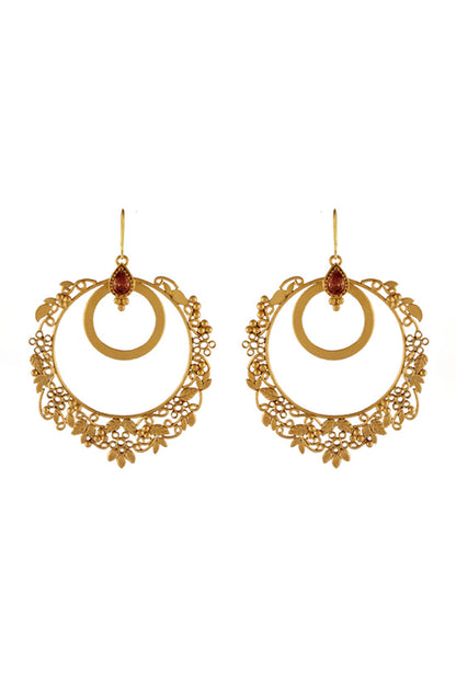 Round Gold Drop Crystals Bali Earrings 
