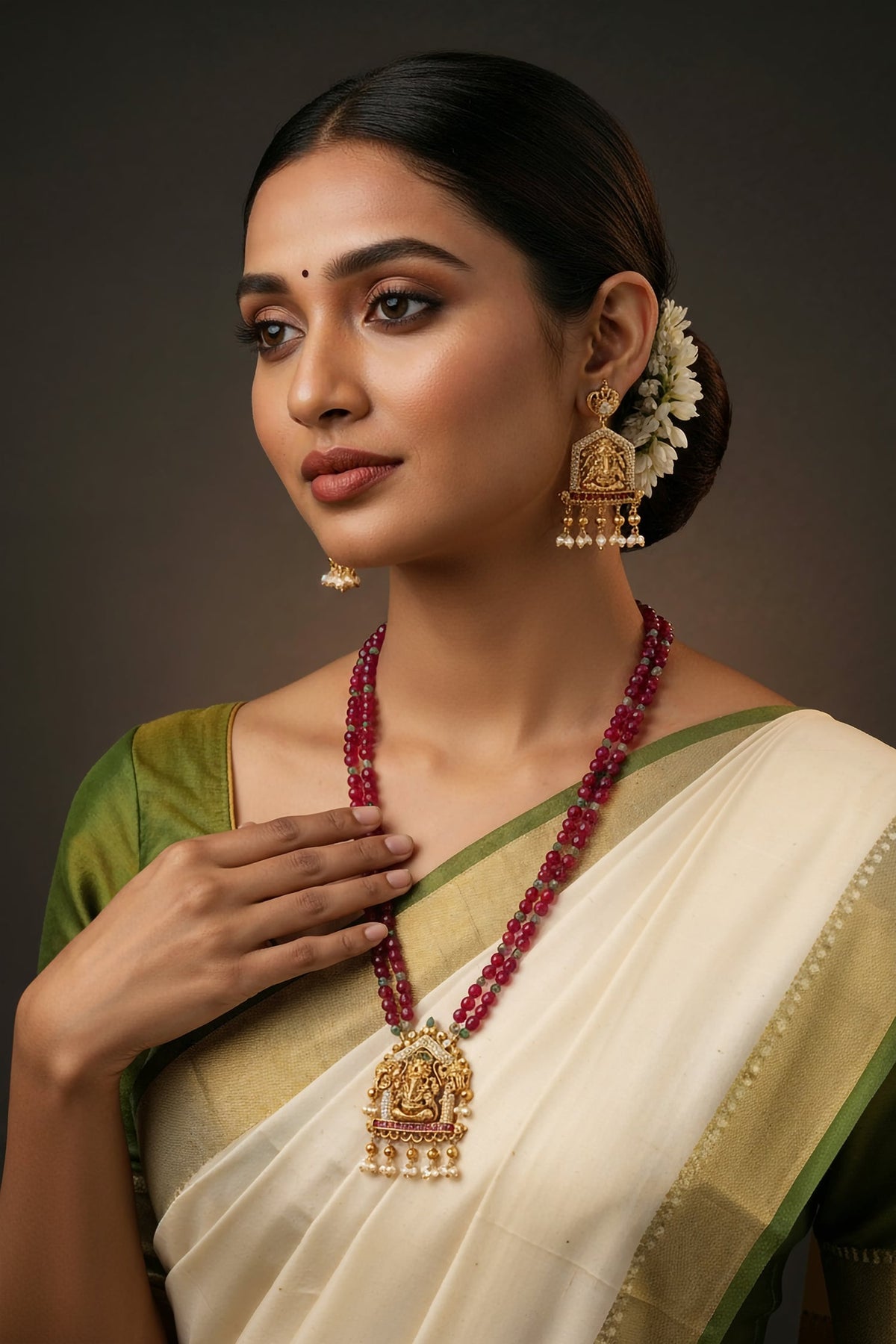 Ganesha Layered Necklace & Matching Earrings 