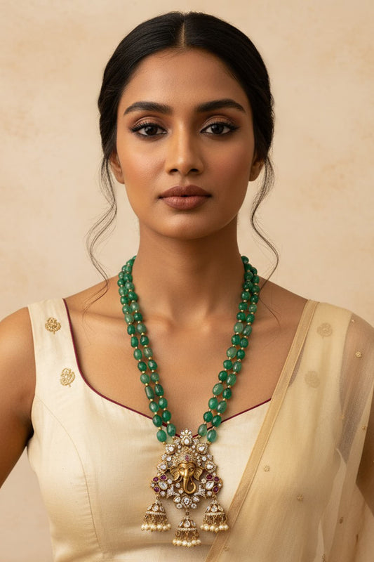 Ganesha Pendant Layered Beaded Necklace 
