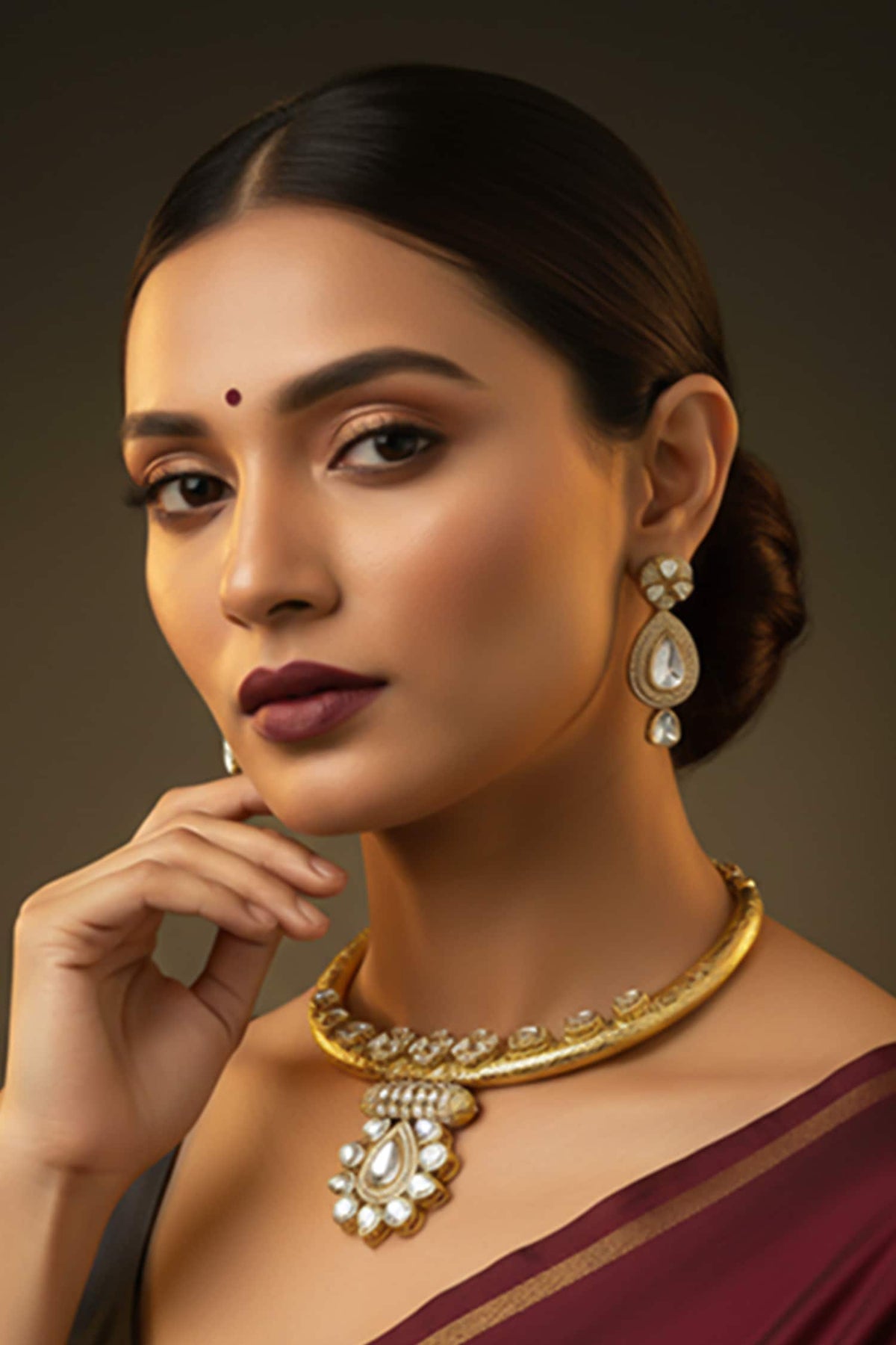 Kundan Polki Hasli Necklace & Earring Set 