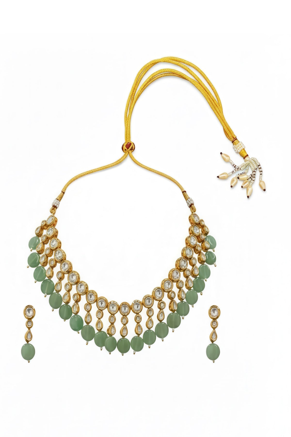 Kundan & Green Beaded Necklace Set 