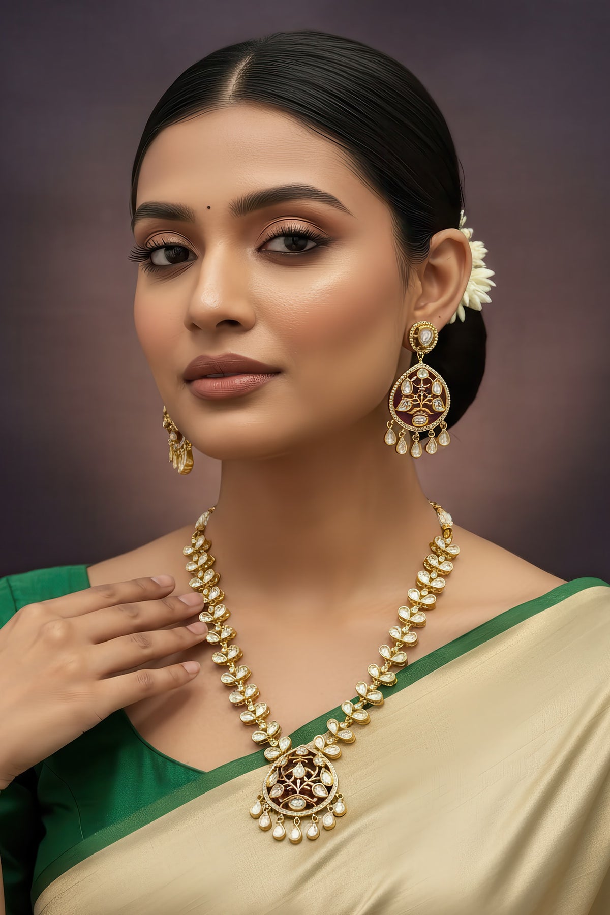 Ruby Stone Necklace & Earring Set 