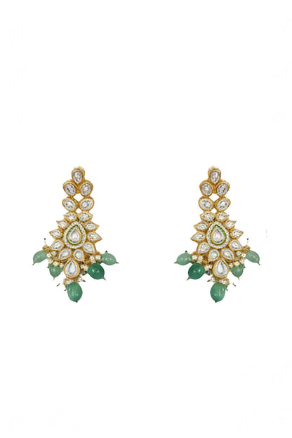 Kundan Setting & Green Bead Necklace Set 
