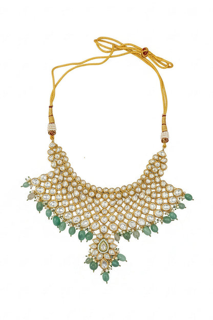 Kundan Setting & Green Bead Necklace Set 