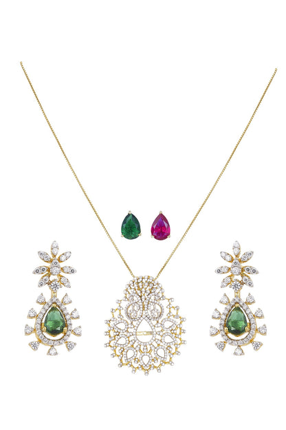 Devyani Floral Motif Pendant & Earrings Set 