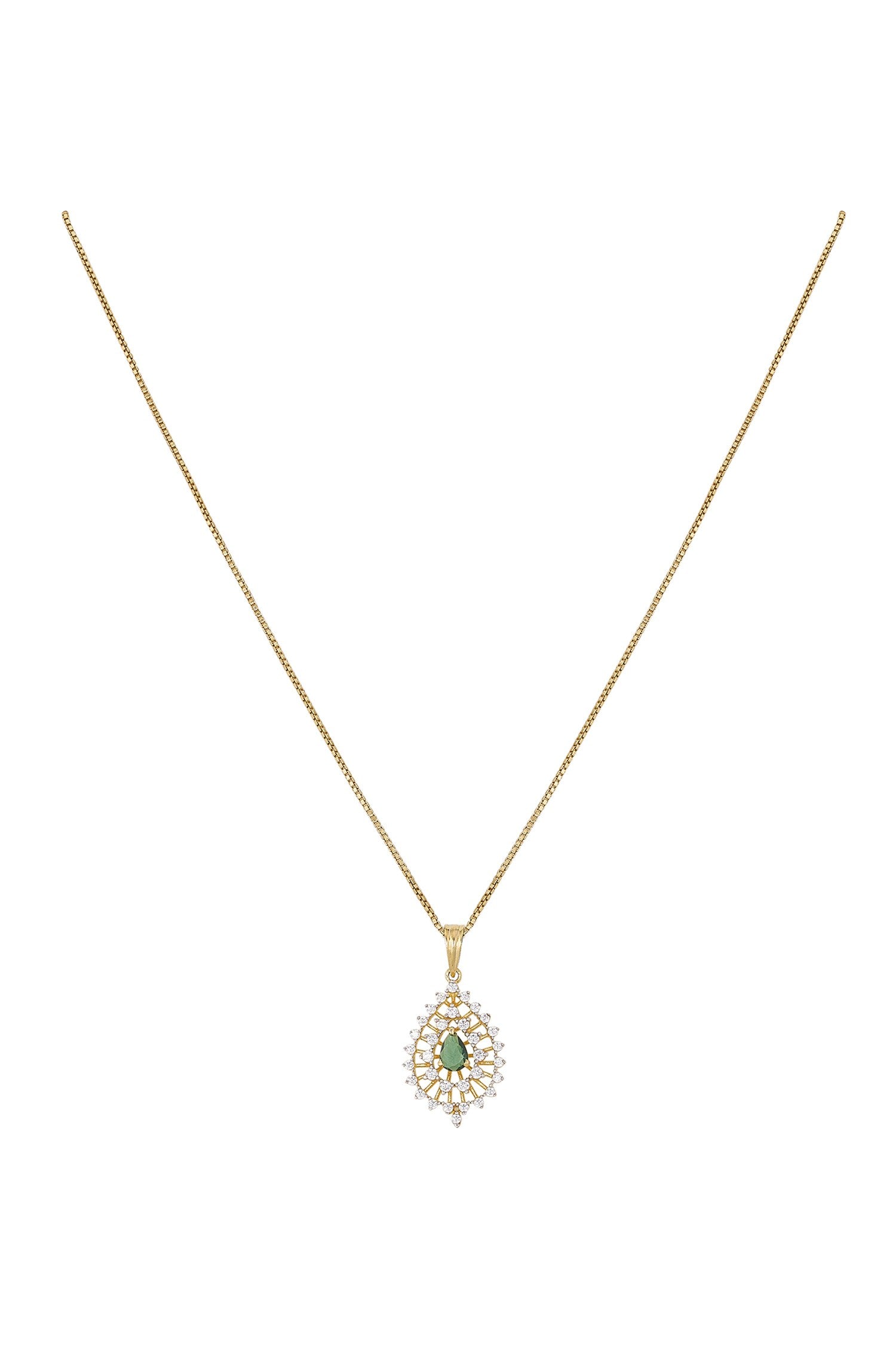 Kaveri Green Stone Studded Pendant & Earring Set 