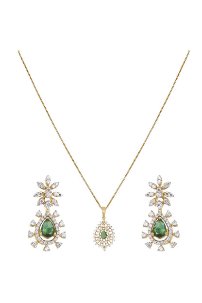 Kaveri Green Stone Studded Pendant & Earring Set 